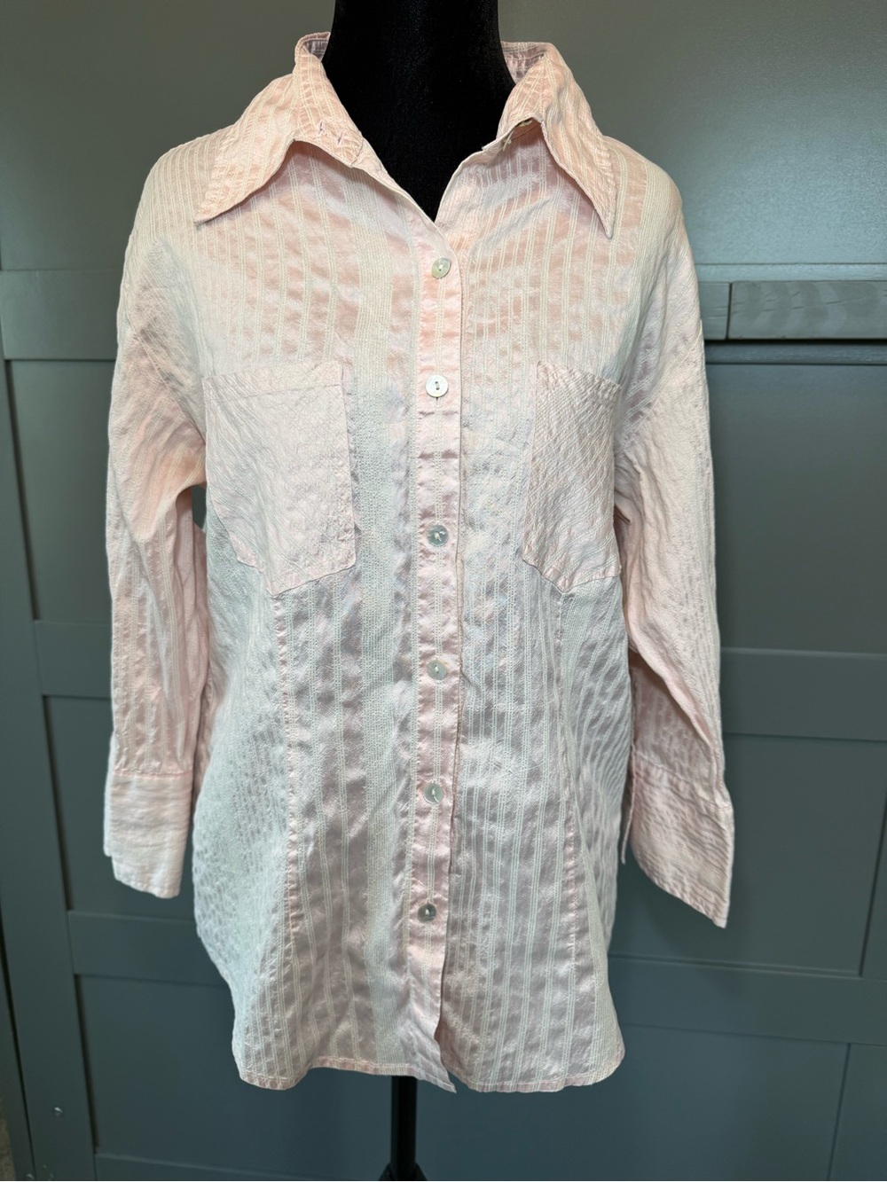 Chico's Pale Pink Striped Button-Up Blouse SIZE